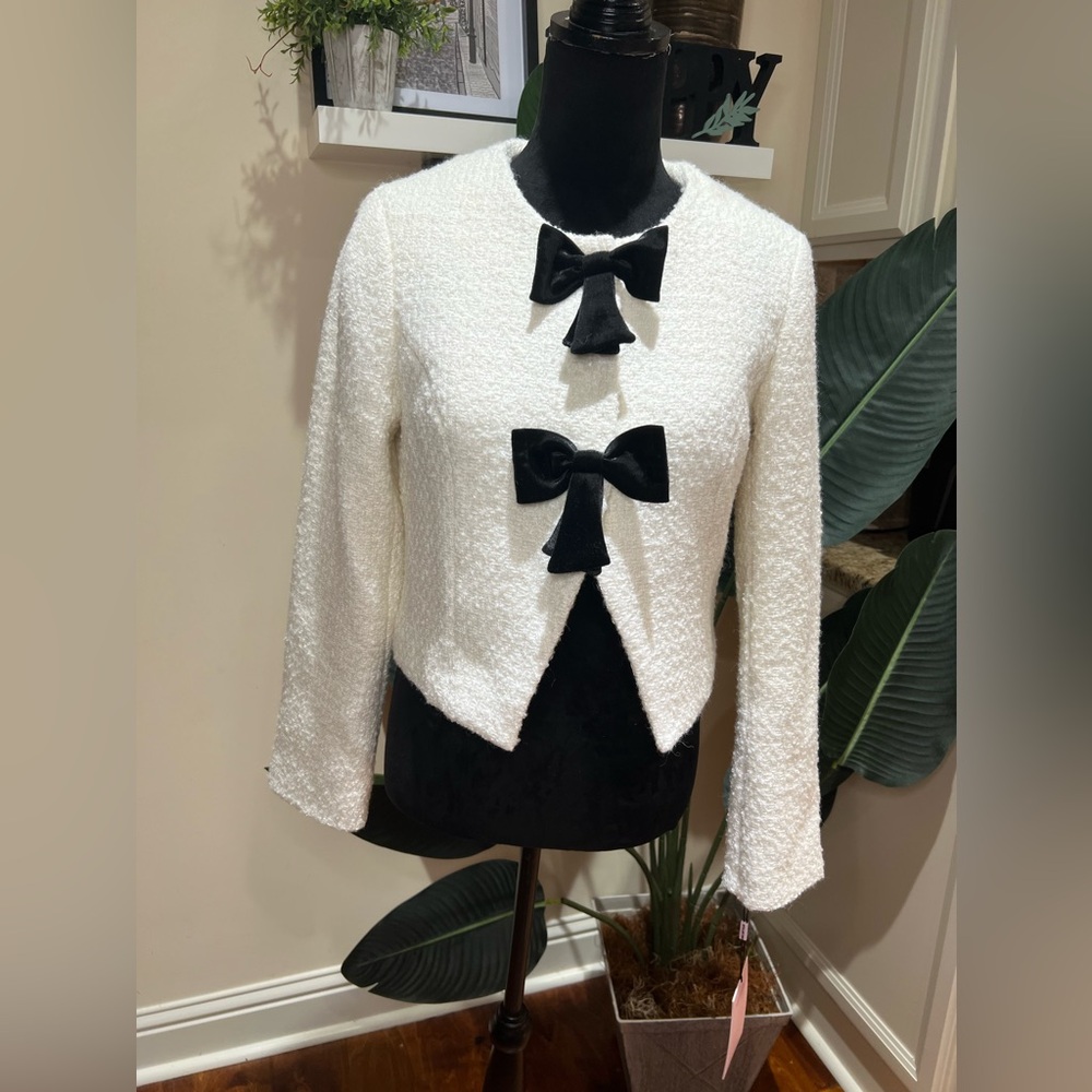 Anthropologie Avec Les Filles Wool Blend Bow Tweed Lady Jacket XSmall - Picture 2 of 12